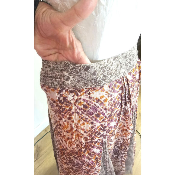 Free People Maxi Skirt High Low Gauze Raw Patchwork Cottagecore Bloom Tribal XS - Picture 7 of 9